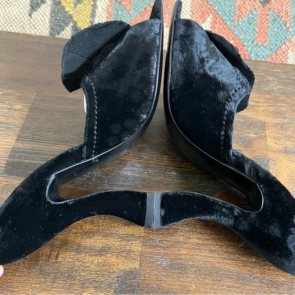 Prada (Worn Indoor Once) Black Velvet Crystal Flower Curved Heel Mules 37.5